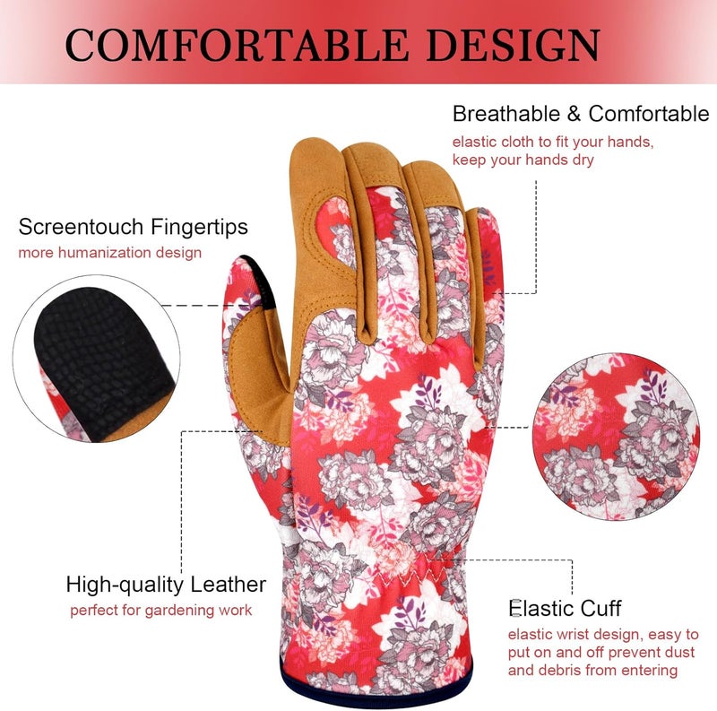 MERTURN Store Leather Gardening Gloves for Women Thorn Proof Garden Gloves Touch Screen Working Gloves Gifts,M - Image 3